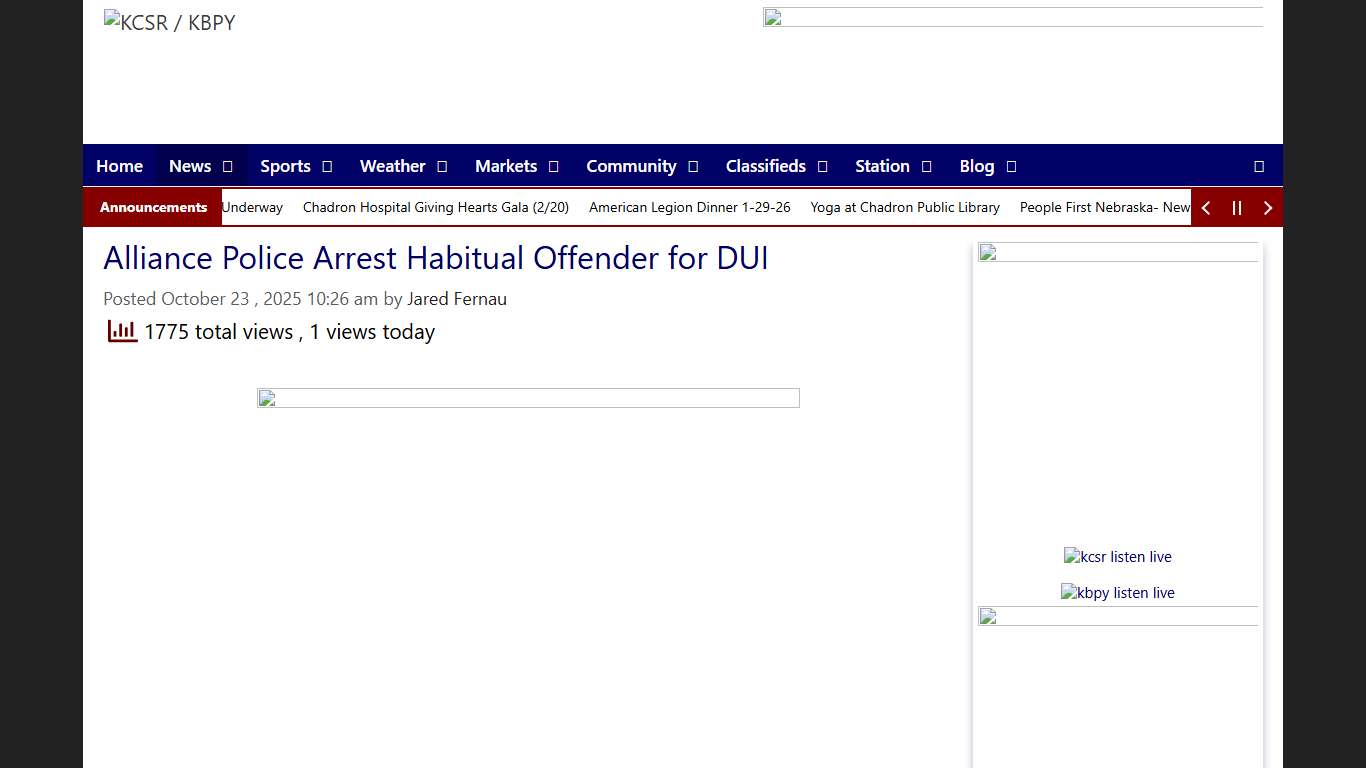 Alliance Police Arrest Habitual Offender for DUI – KCSR / KBPY