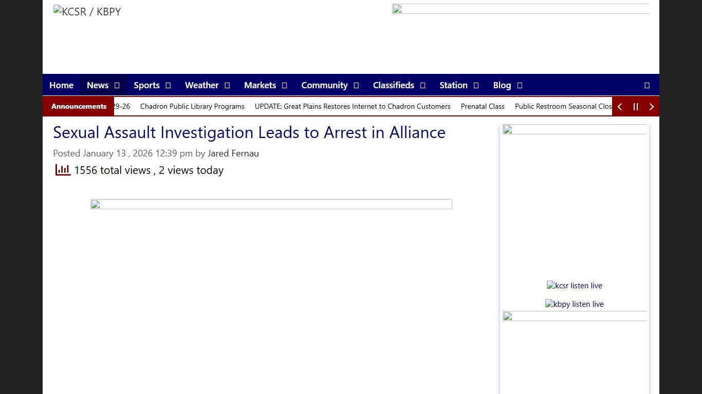 Sexual Assault Investigation Leads to Arrest in Alliance – KCSR / KBPY